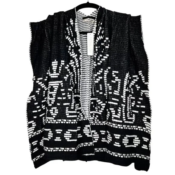 Soft Surroundings Womens Black Aztec Stretch Stitch Tribal Wrap Poncho One Size - Picture 4 of 16